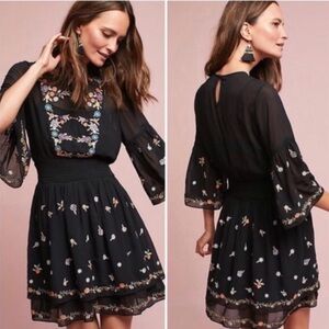 Maeve Anthropologie Anfisa Embroidered Dress | Black Floral | Size 4